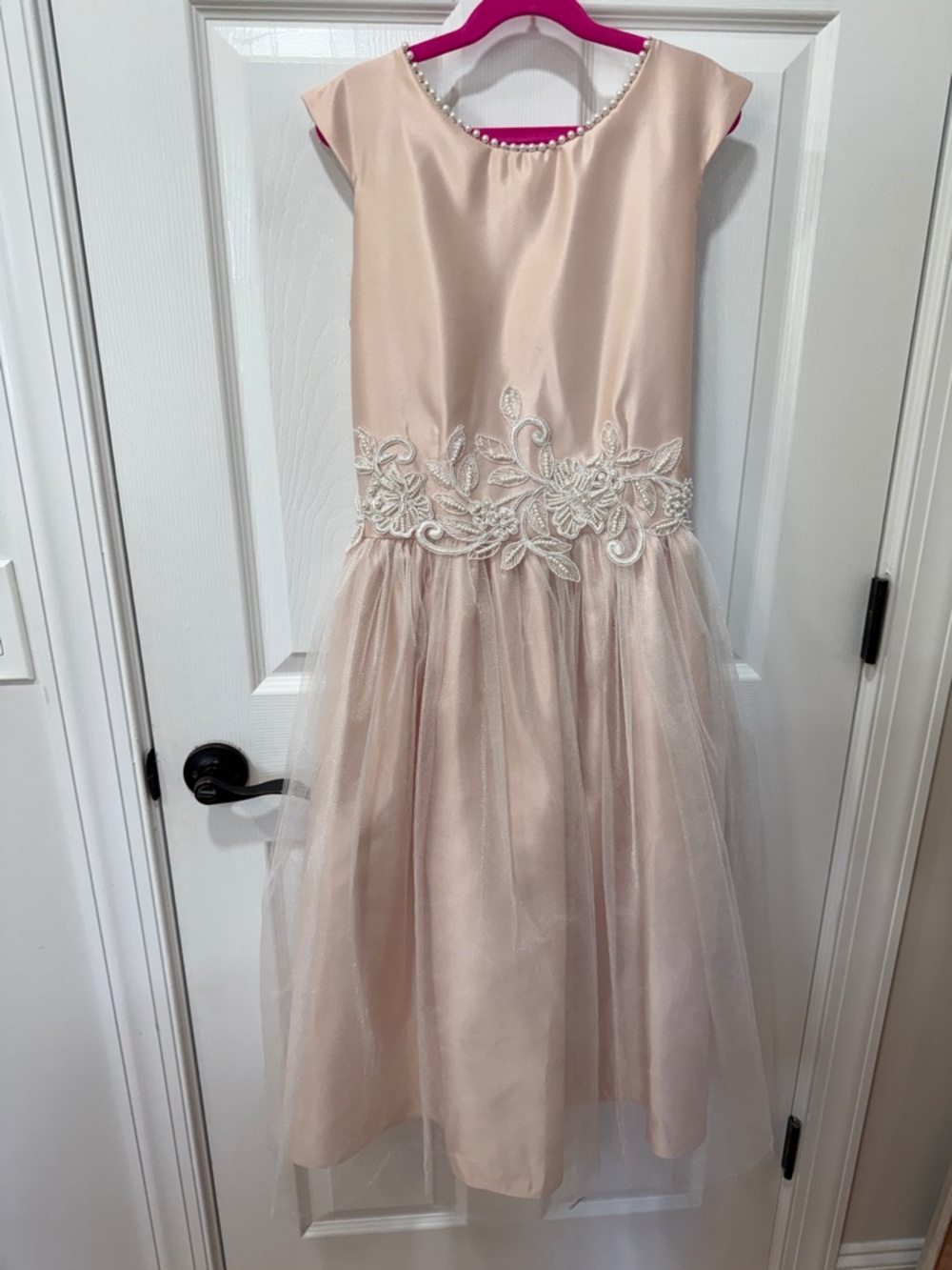 Girls' Pearl-Trim Lt Blush Formal Tulle Dress Sz 16